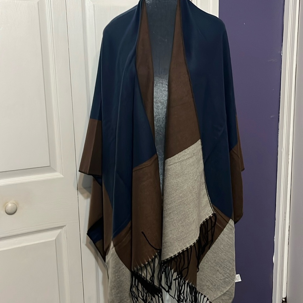 WOMEN’S WRAP SHAWL PONCHO BLUE BEOWN KOLLIE MORE NIB JACKET COAT #96/100